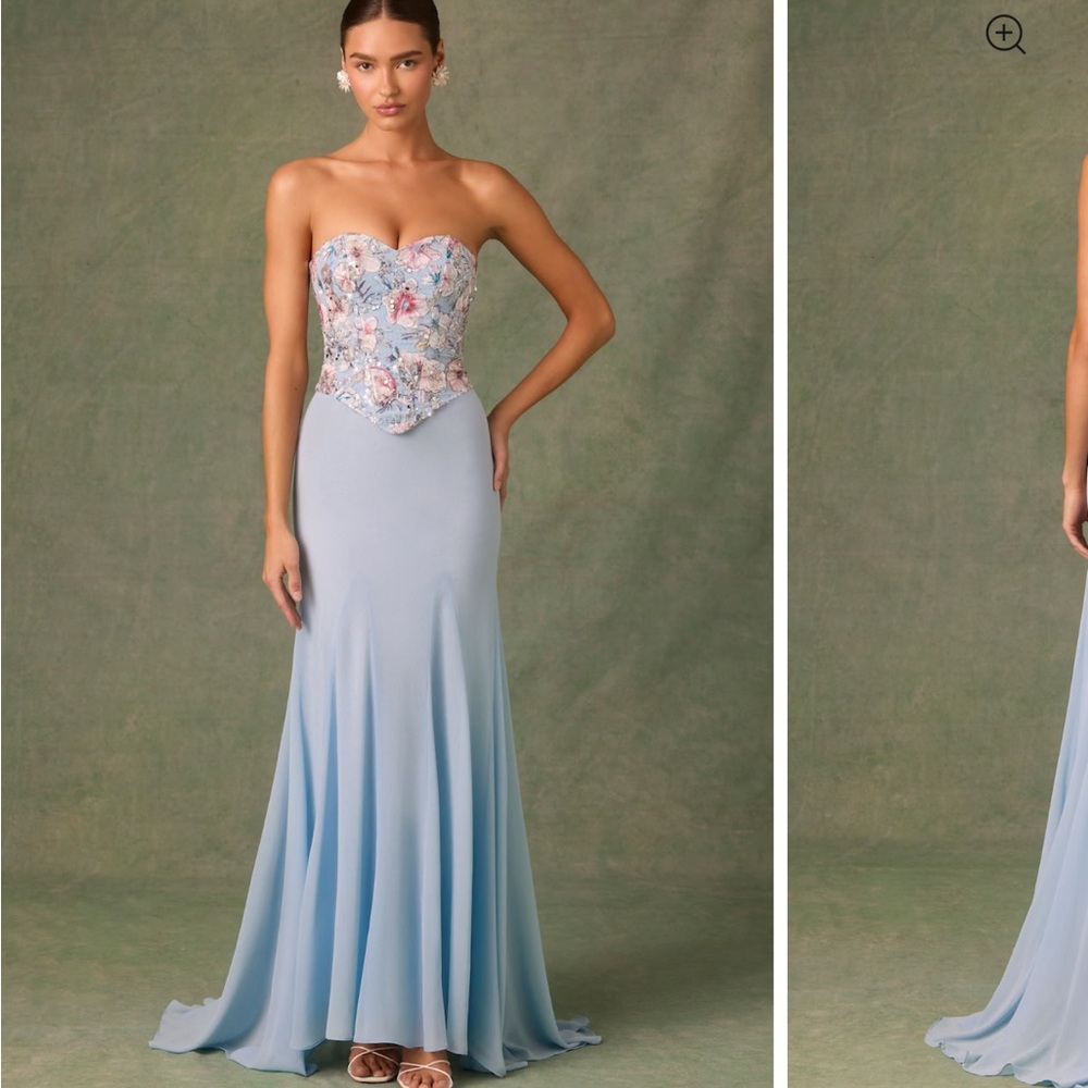 Oh Polly Blue Strapless Sweetheart Gown